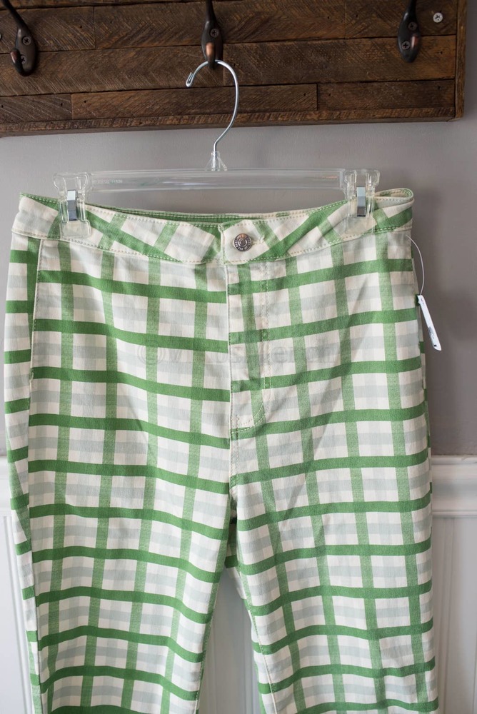 Free People Just Float On Printed Flare Jeans Green Plaid 30 - Picture 4 of 7